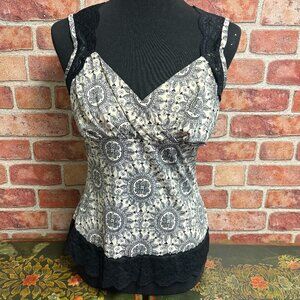 Vol.1 Large Vintage Abstract Floral Lace Edge Sleeveless Top